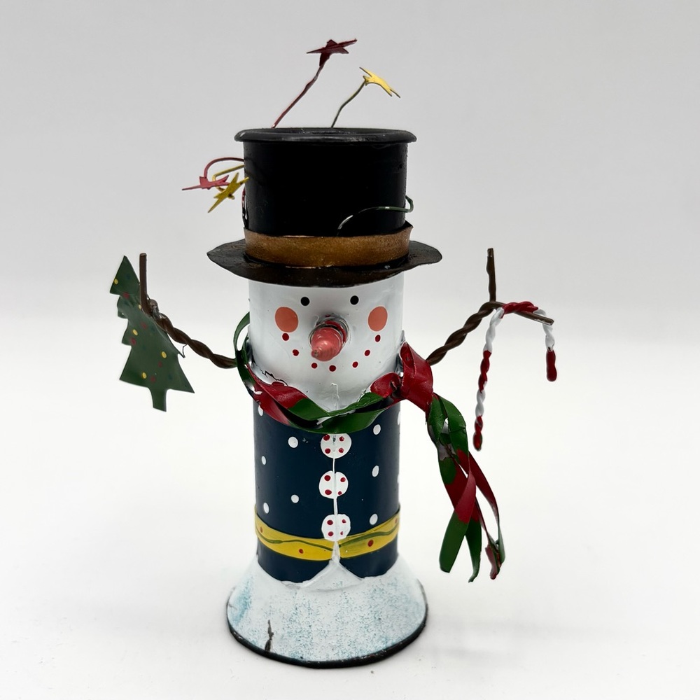 Vintage Tin Snowman Taper Candleholder